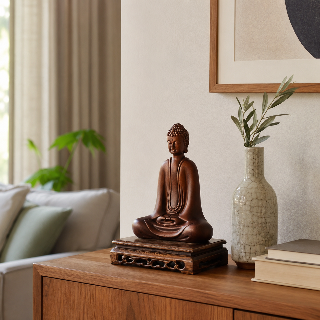 Meditation Buddha Padauk Wood Statue
