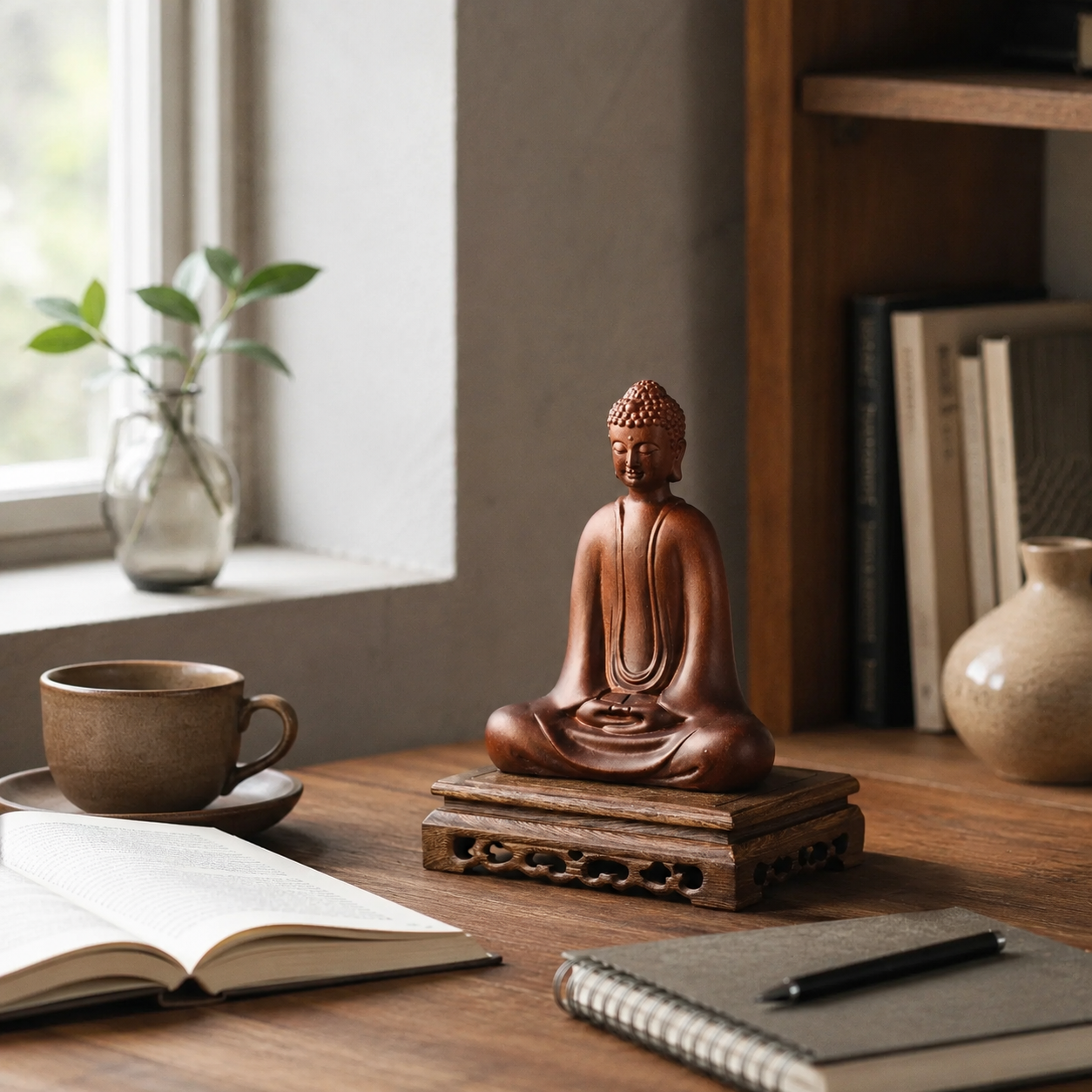 Meditation Buddha Padauk Wood Statue