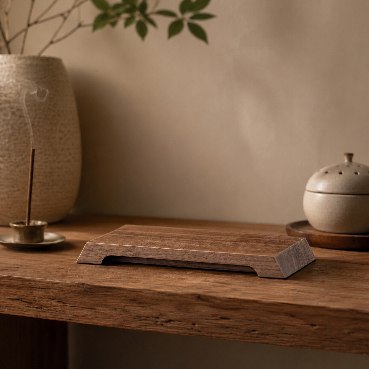 Rectangular Wood-Grain Display Stand for Statues