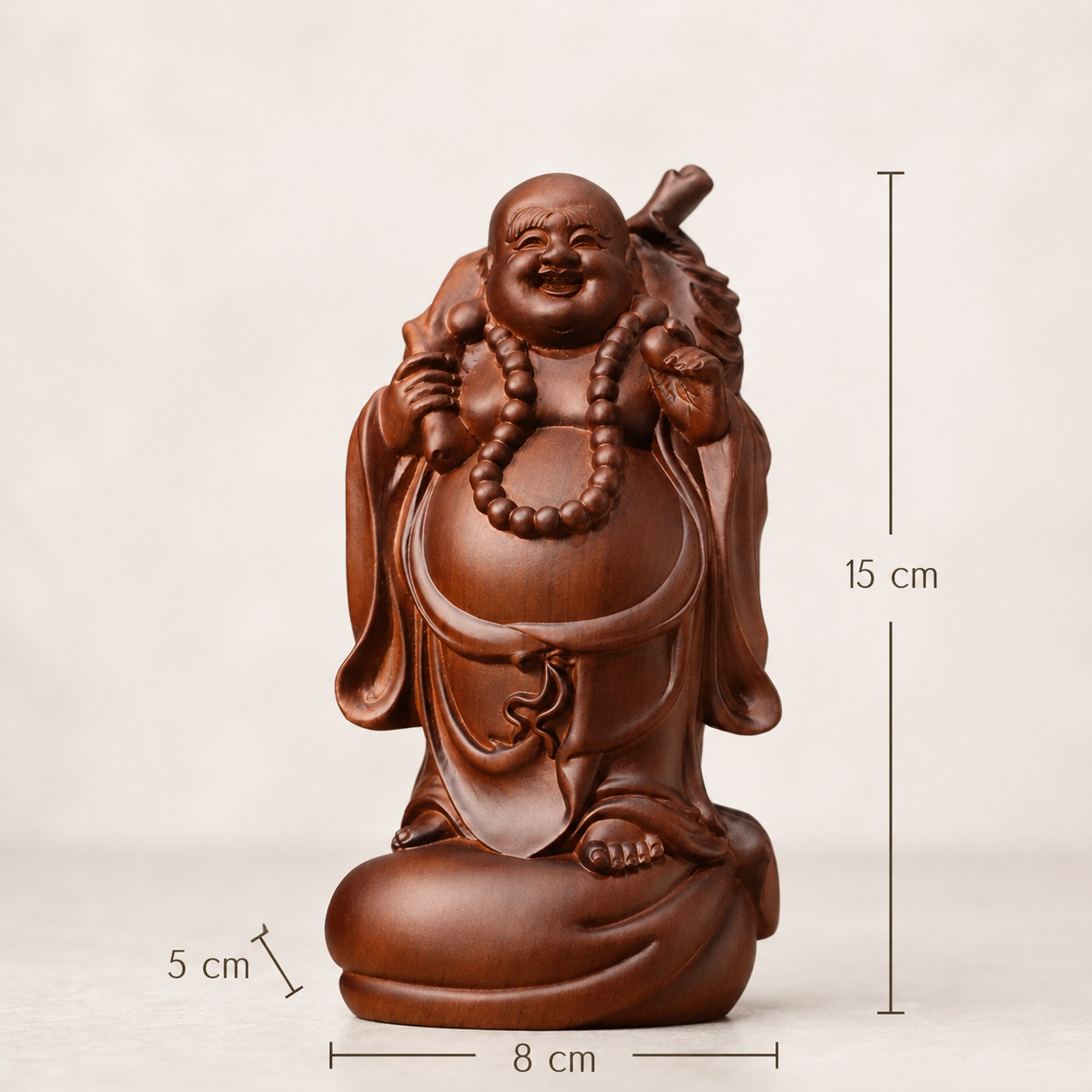Laughing Buddha with Money Bag Padauk Wood Statue