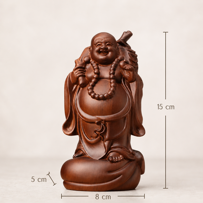 Laughing Buddha with Money Bag Padauk Wood Statue