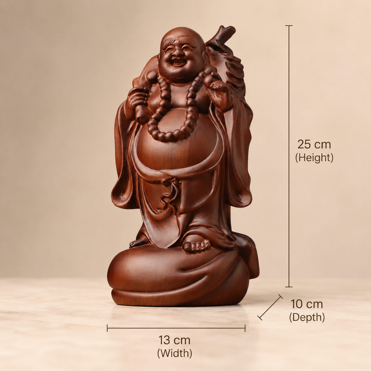 Laughing Buddha with Money Bag Padauk Wood Statue