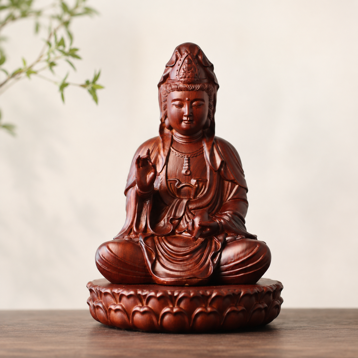 Guanyin Bodhisattva Padauk Wood Statue