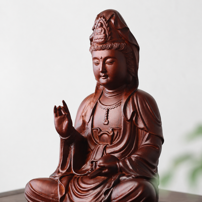 Guanyin Bodhisattva Padauk Wood Statue
