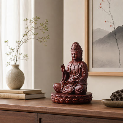 Guanyin Bodhisattva Padauk Wood Statue