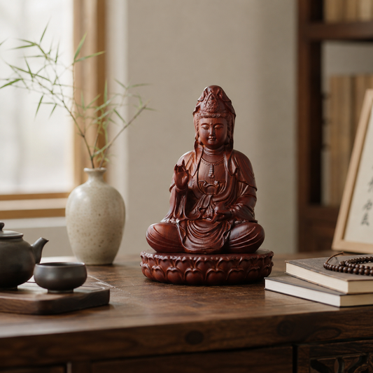 Guanyin Bodhisattva Padauk Wood Statue
