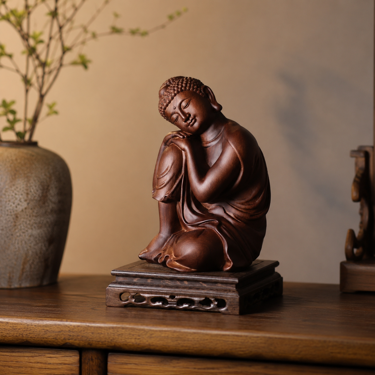 Serene Buddha Padauk Wood Statue