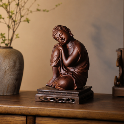 Serene Buddha Padauk Wood Statue