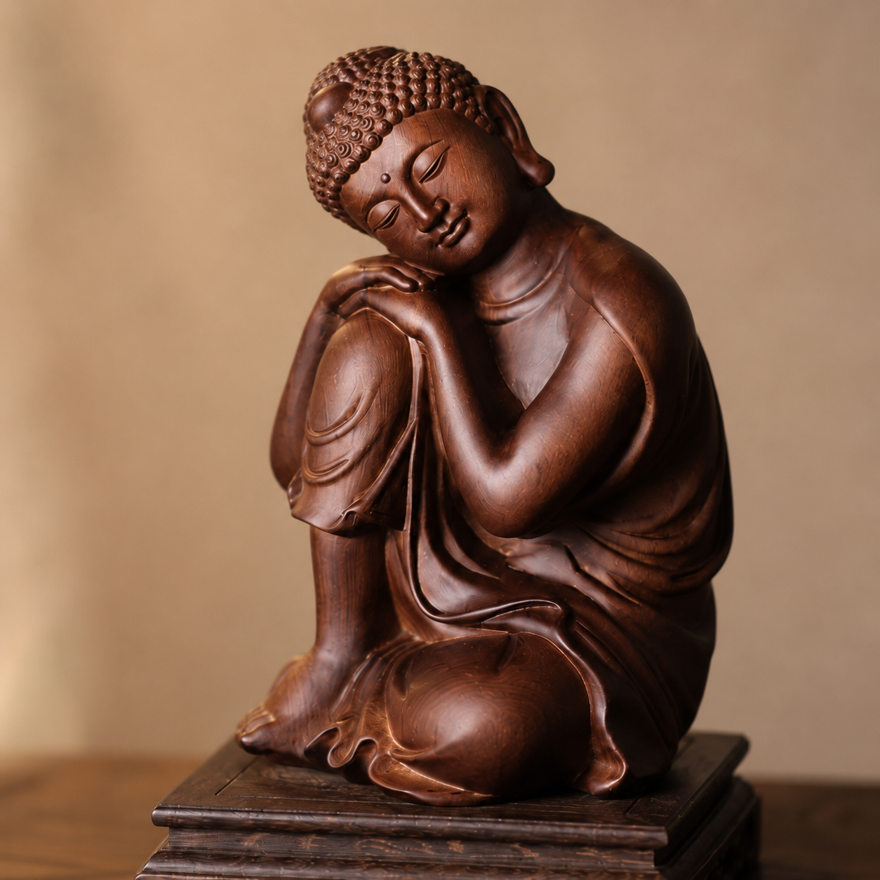 Serene Buddha Padauk Wood Statue