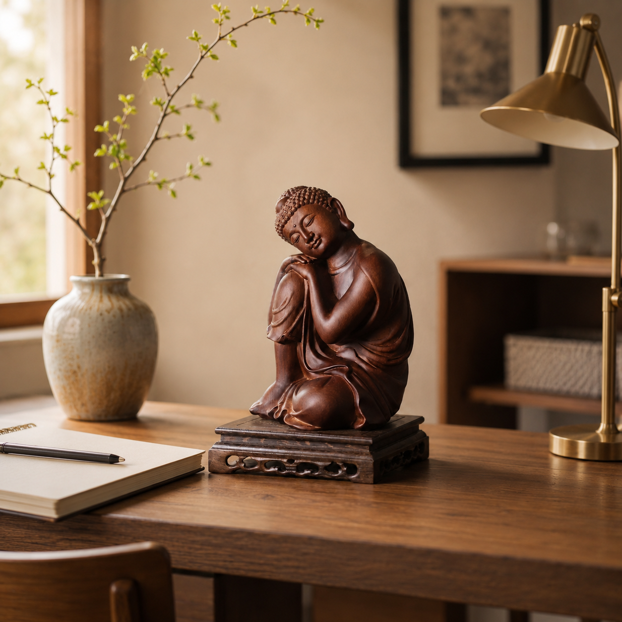 Serene Buddha Padauk Wood Statue