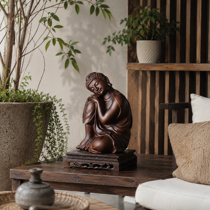 Serene Buddha Padauk Wood Statue