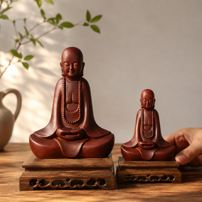 Zen Monk Padauk Wood Statue