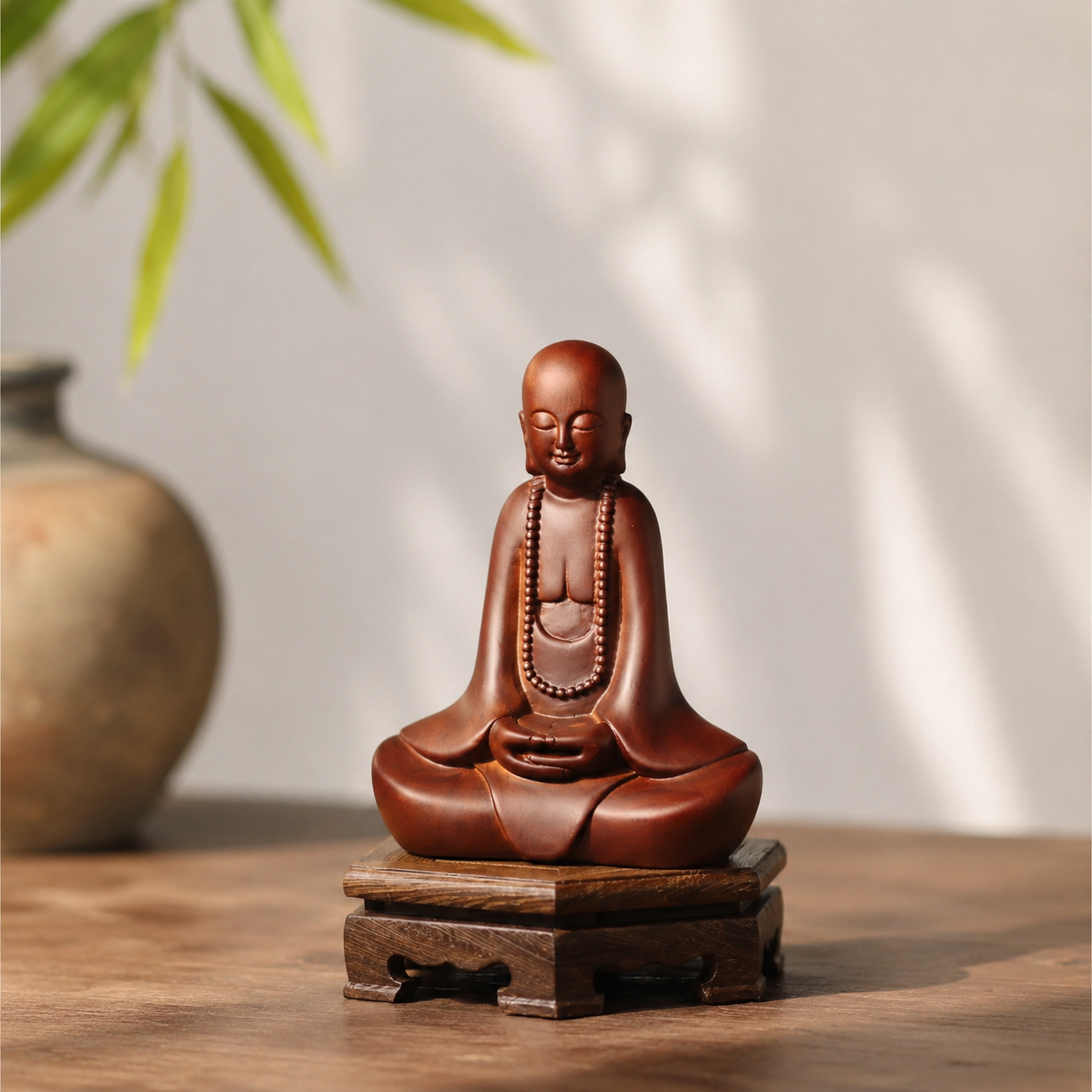 Zen Monk Padauk Wood Statue
