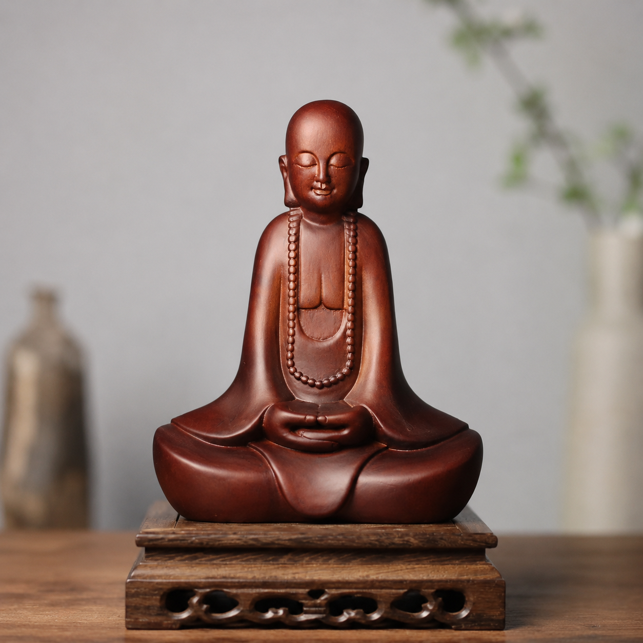 Zen Monk Padauk Wood Statue