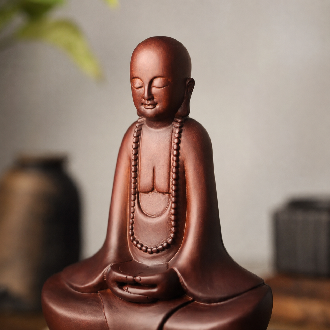 Zen Monk Padauk Wood Statue