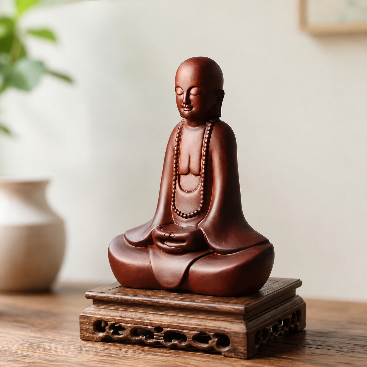Zen Monk Padauk Wood Statue