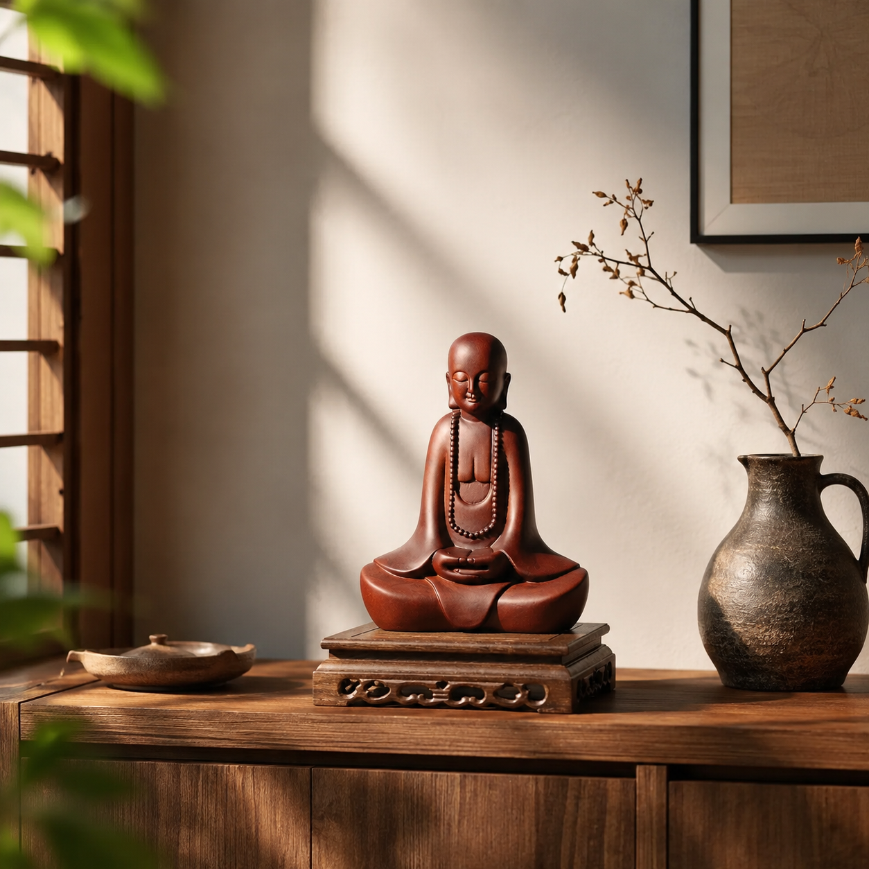 Zen Monk Padauk Wood Statue