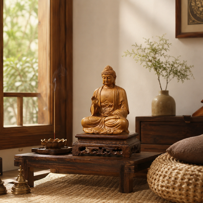 Amitabha Buddha Cypress Wood Statue