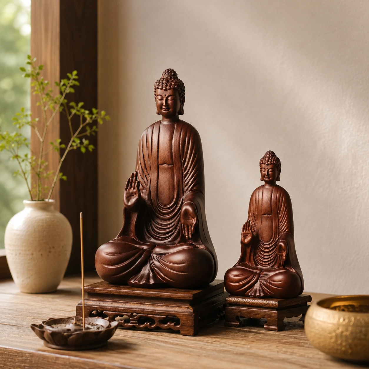 Blessing Buddha Padauk Wood Statue