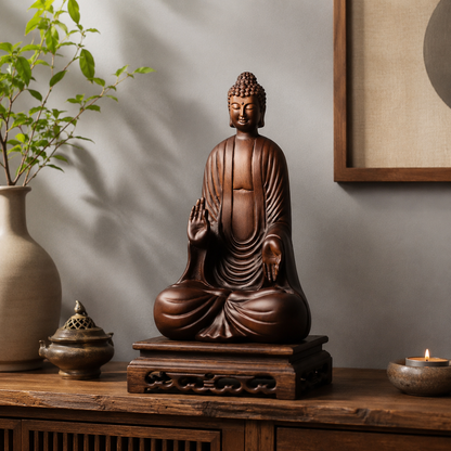 Blessing Buddha Padauk Wood Statue