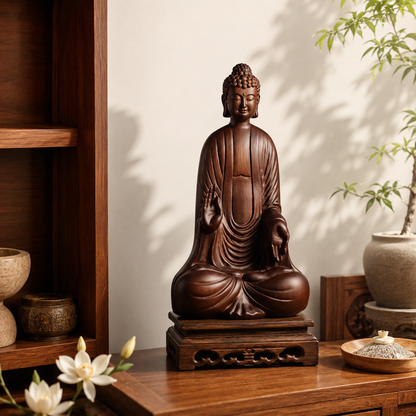 Blessing Buddha Padauk Wood Statue