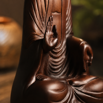 Blessing Buddha Padauk Wood Statue
