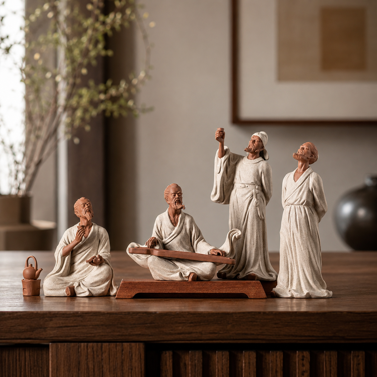 Lao Tzu Four Sages Statue Set – Zen Home Decor for Desk, Shelf & Tea Table