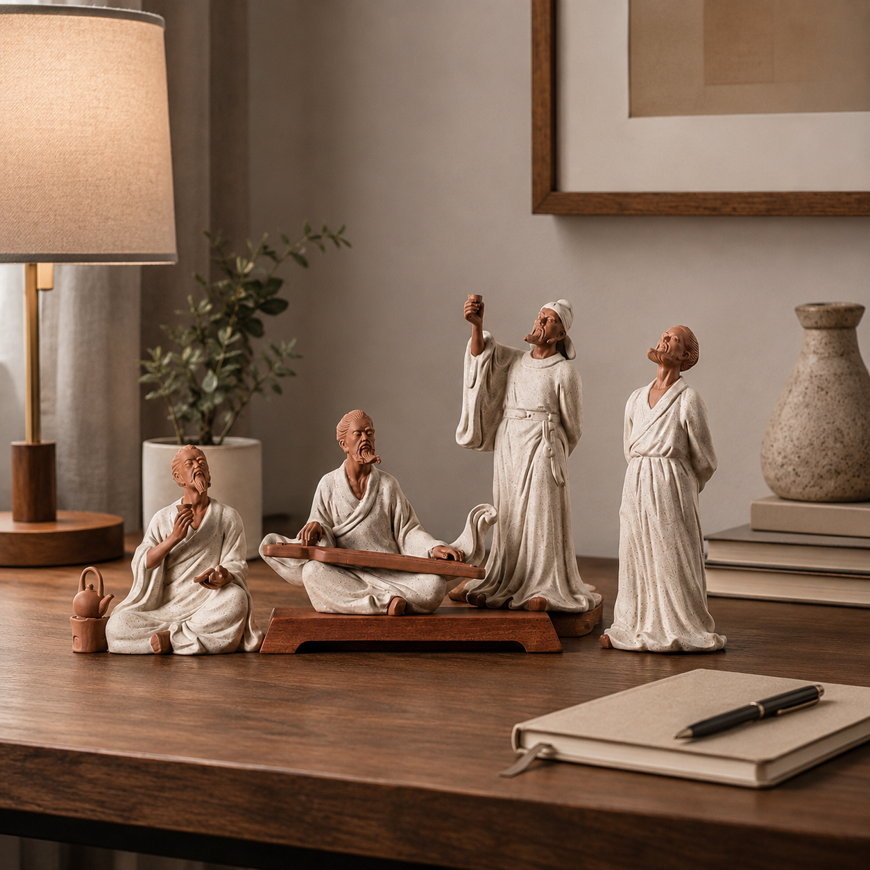 Lao Tzu Four Sages Statue Set – Zen Home Decor for Desk, Shelf & Tea Table