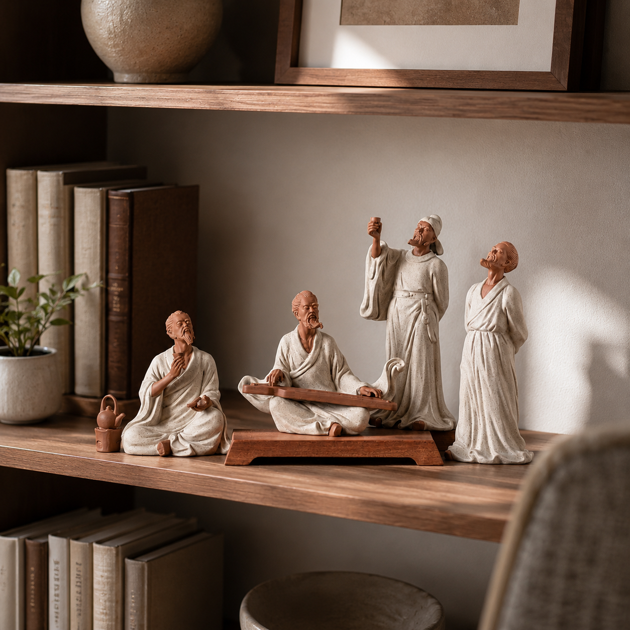 Lao Tzu Four Sages Statue Set – Zen Home Decor for Desk, Shelf & Tea Table