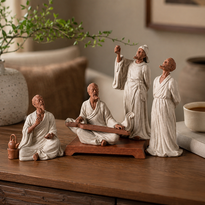 Lao Tzu Four Sages Statue Set – Zen Home Decor for Desk, Shelf & Tea Table