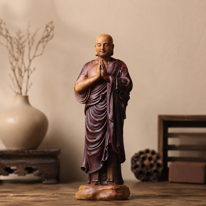 Ananda Monk Prayer Padauk Wood Statue