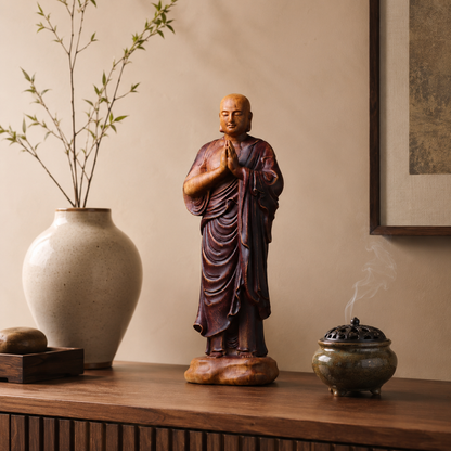 Ananda Monk Prayer Padauk Wood Statue