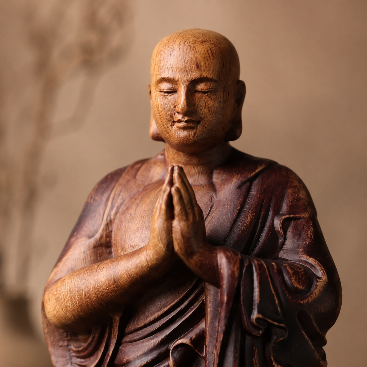 Ananda Monk Prayer Padauk Wood Statue