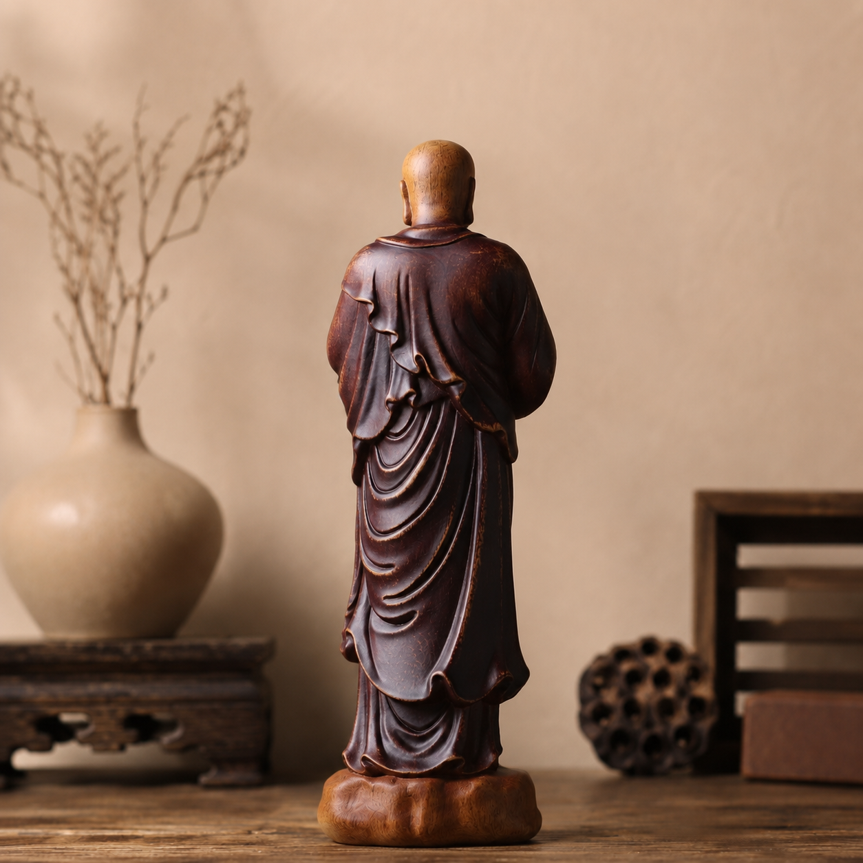 Ananda Monk Prayer Padauk Wood Statue