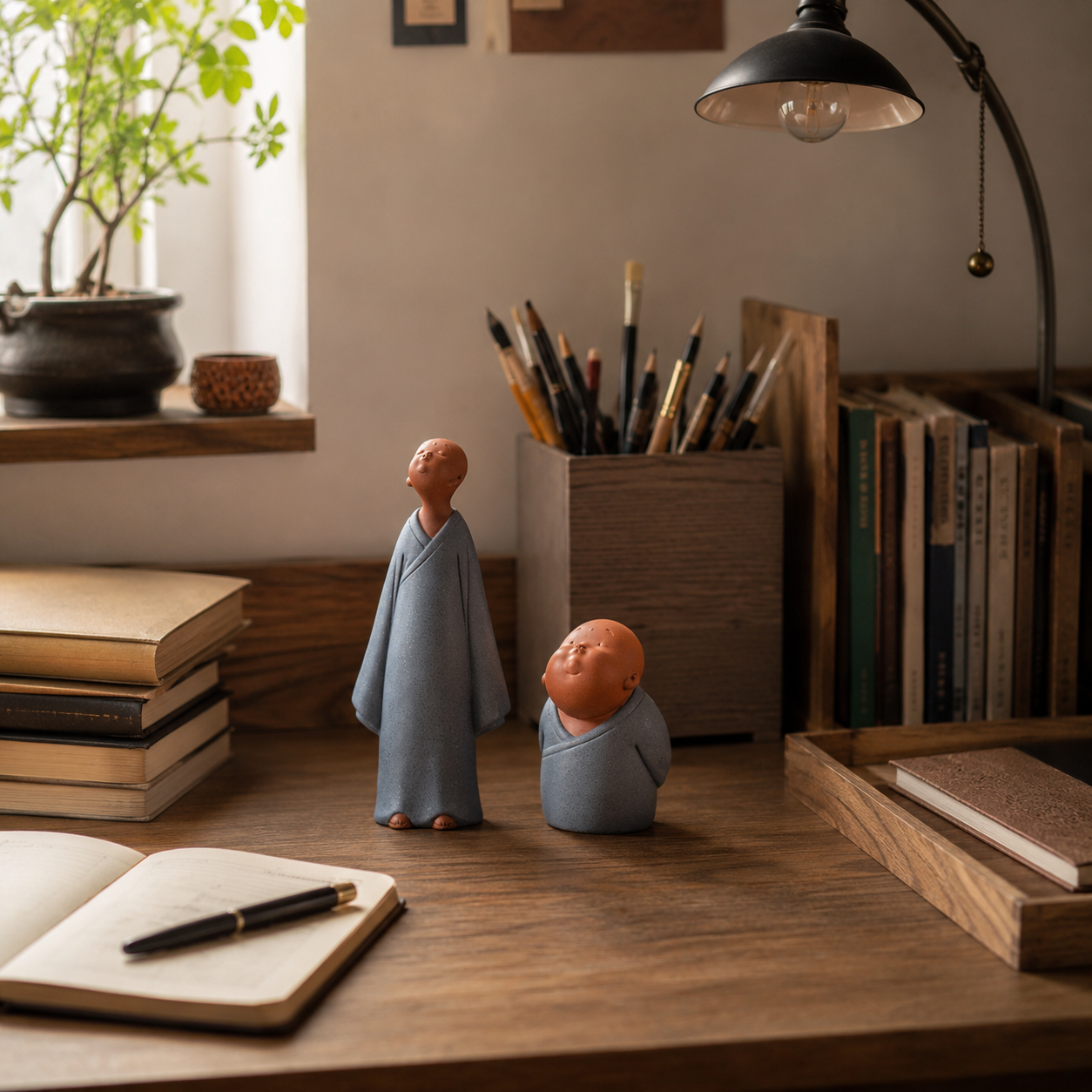 Cute Little Monk Statue Set