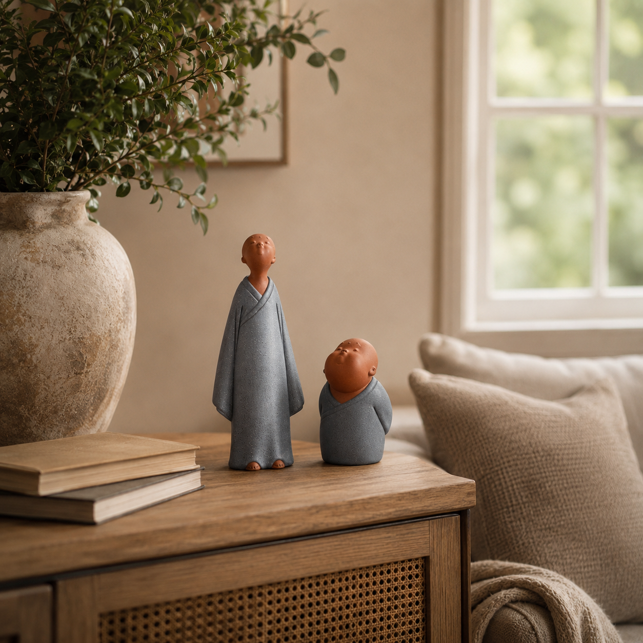 Cute Little Monk Statue Set