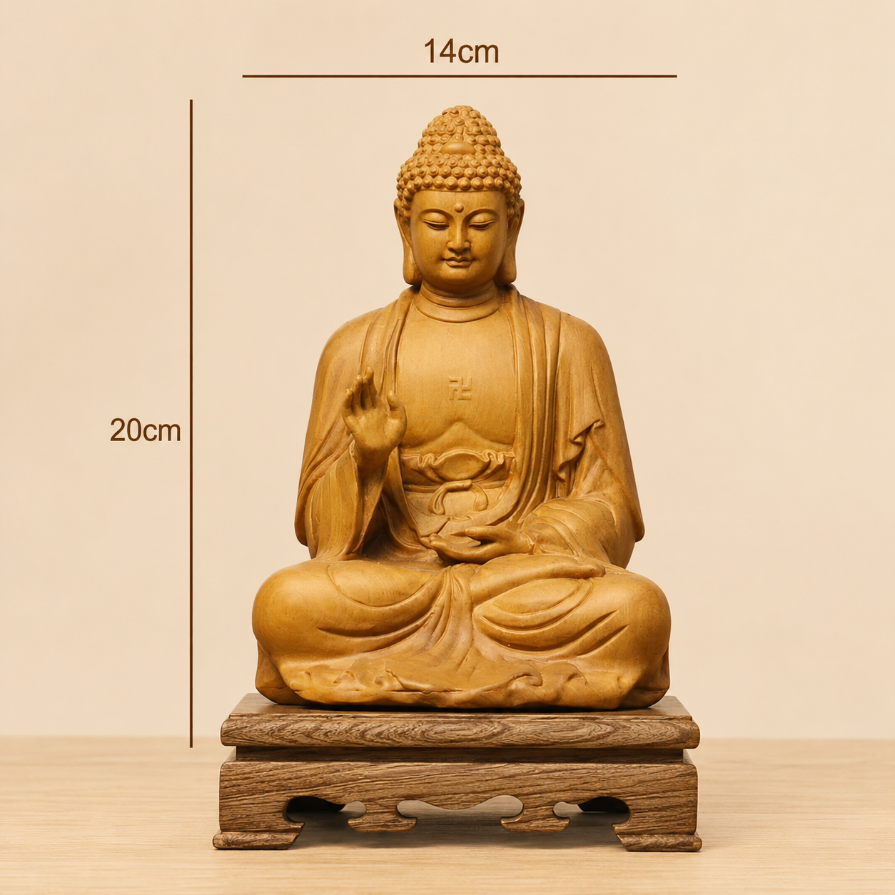 Amitabha Buddha Fragrant Pine Wood Statue with Base